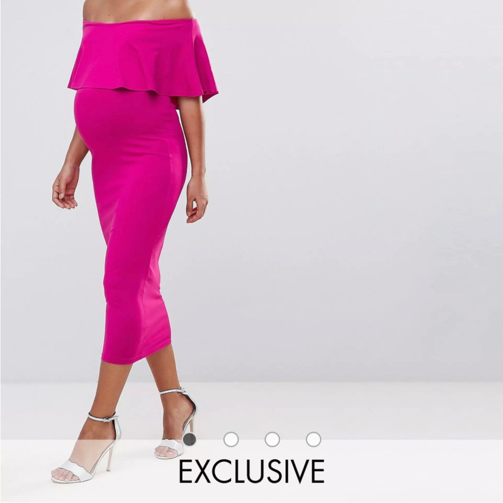 ASOS Maternity Midi Bardot Pencil Dress With Ruffle - Pale blue / US 6 - EUC